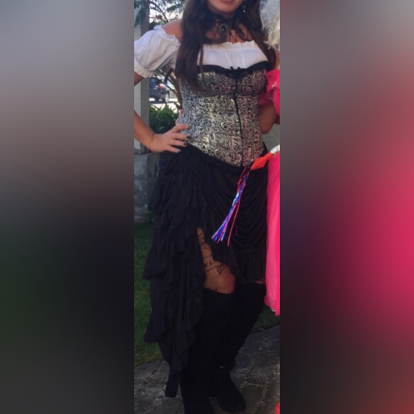 Vintage tapestry Corset with lace & boning by Shirley of Hollywood corset L GUC - Picture 3 of 11